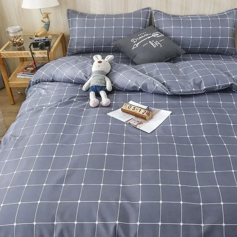 Geometric pink & white gingham ruffled quilt cover set bedroom