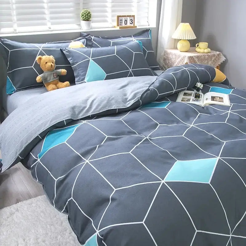 Geometric pink & white gingham ruffled quilt cover set bedroom