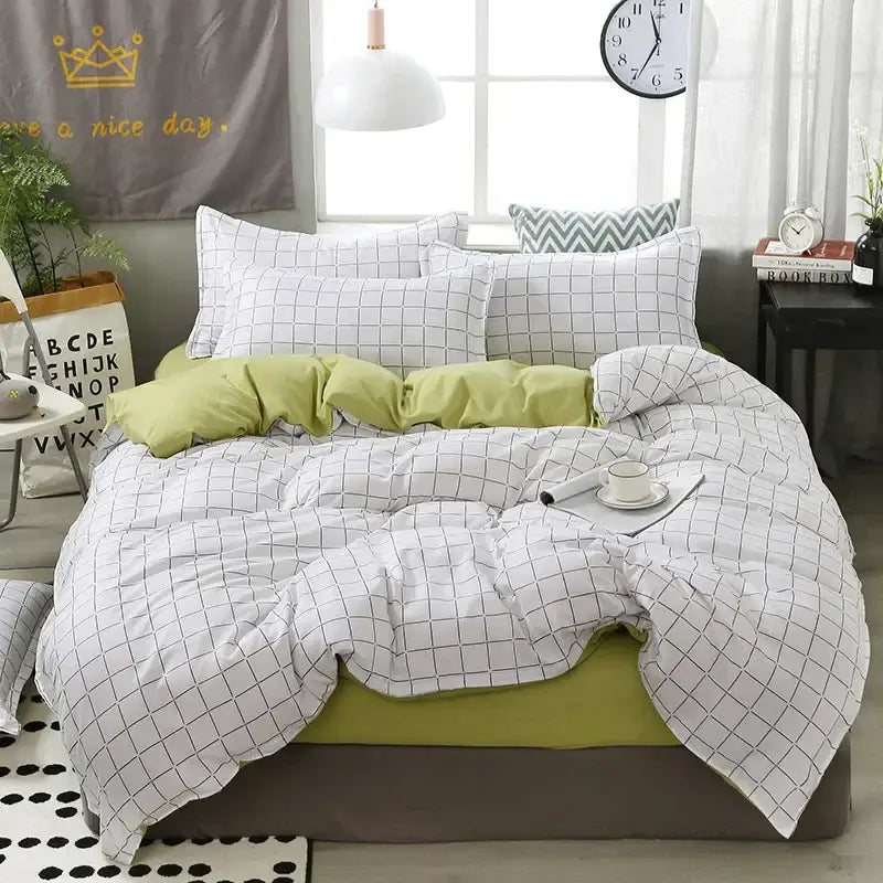 Geometric pink & white gingham ruffled quilt cover set bedroom