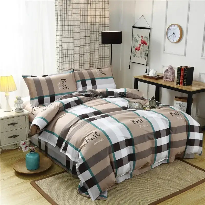 Geometric pink & white gingham ruffled quilt cover set bedroom