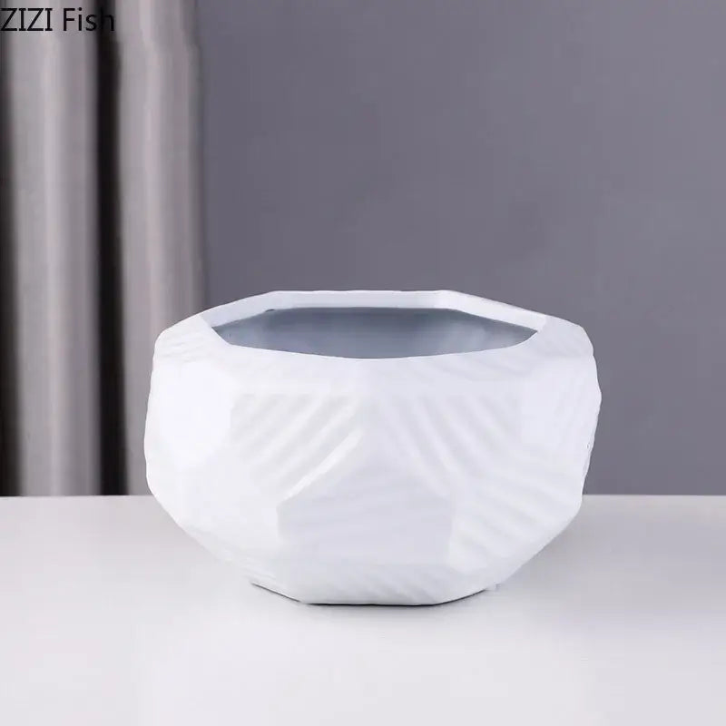 Geometric stacked ceramic vase living room gold white & black decor
