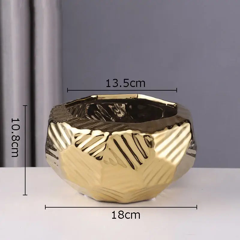 Geometric stacked ceramic vase living room gold white & black decor