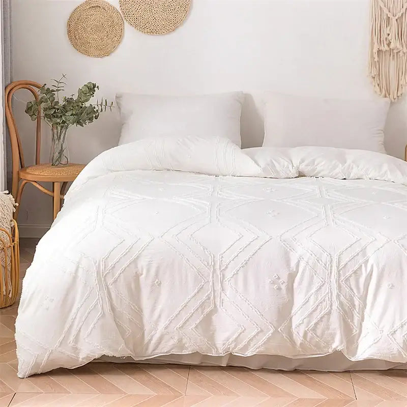 Geometric white quilted duvet cover set bedroom bedding