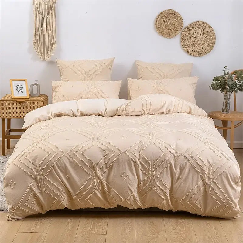 Geometric white quilted duvet cover set bedroom bedding