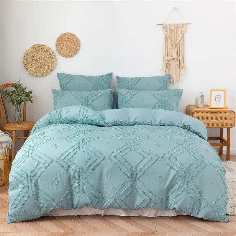 Geometric white quilted duvet cover set bedroom bedding