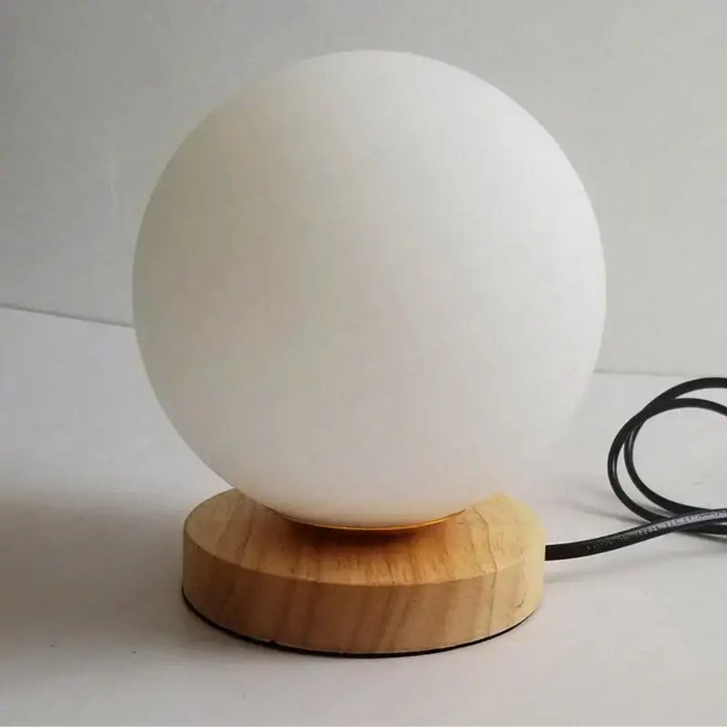 Glass ball led table lamp with wooden base for bedroom night light