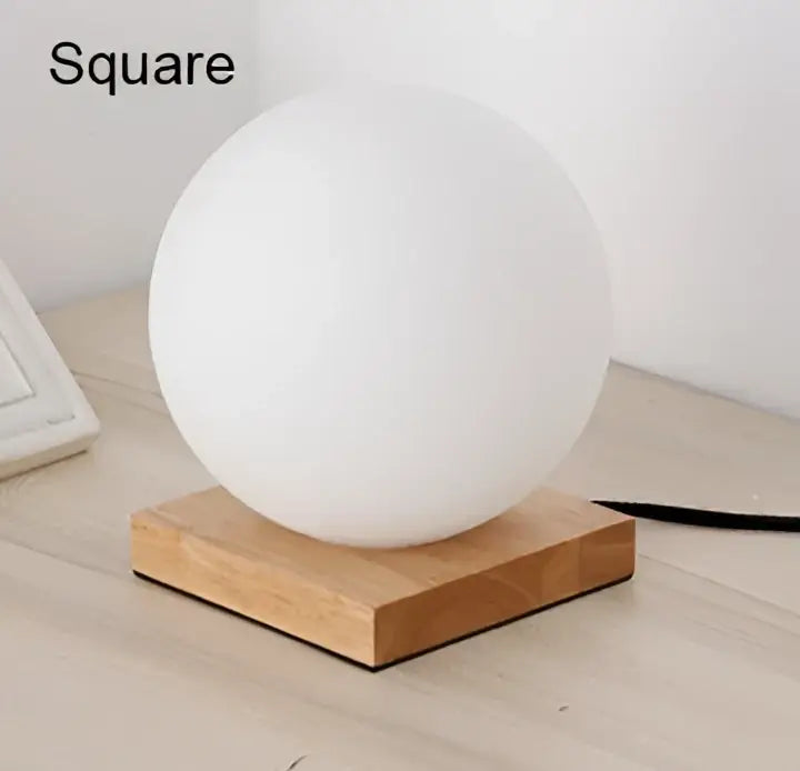 Glass ball led table lamp with wooden base for bedroom night light