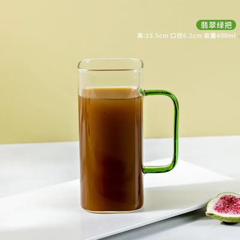 Glass drinking cups with straw and lid – kitchen colored handle mugs