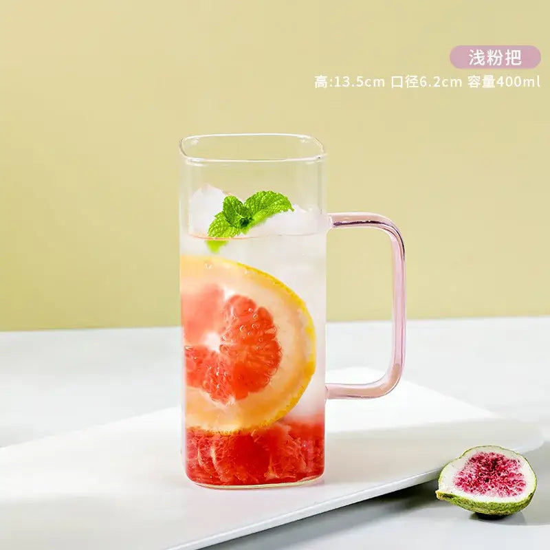 Glass drinking cups with straw and lid – kitchen colored handle mugs