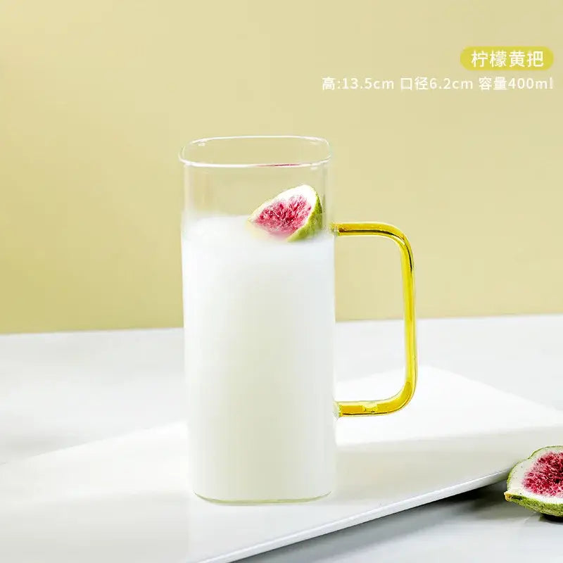 Glass drinking cups with straw and lid – kitchen colored handle mugs