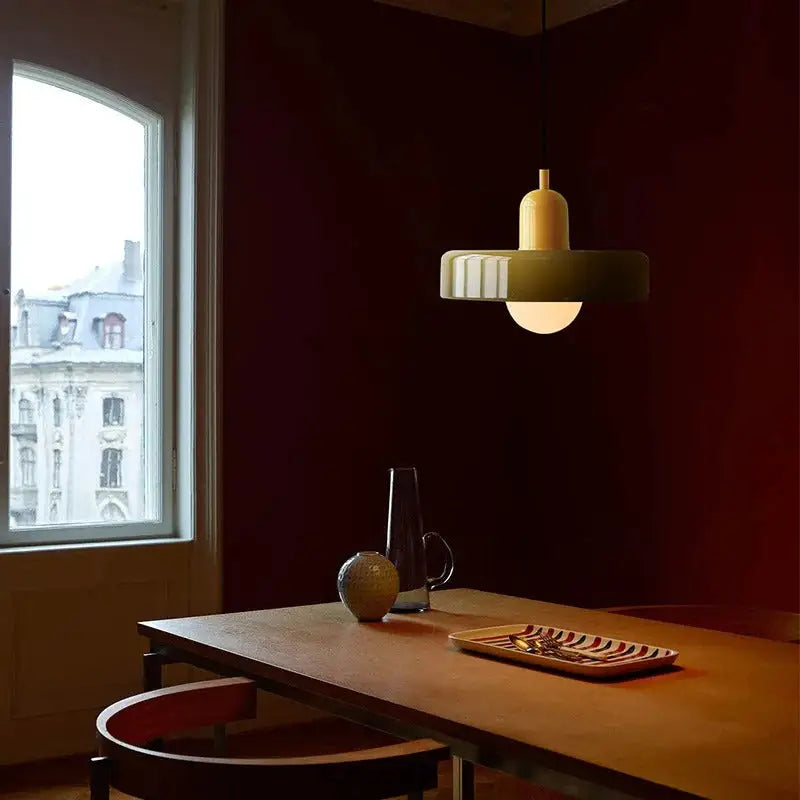Bauhaus yellow & olive green glass pendant lighting kitchen set