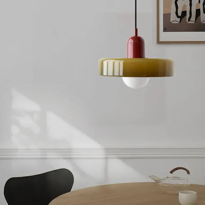 Bauhaus yellow & olive green glass pendant lighting kitchen set