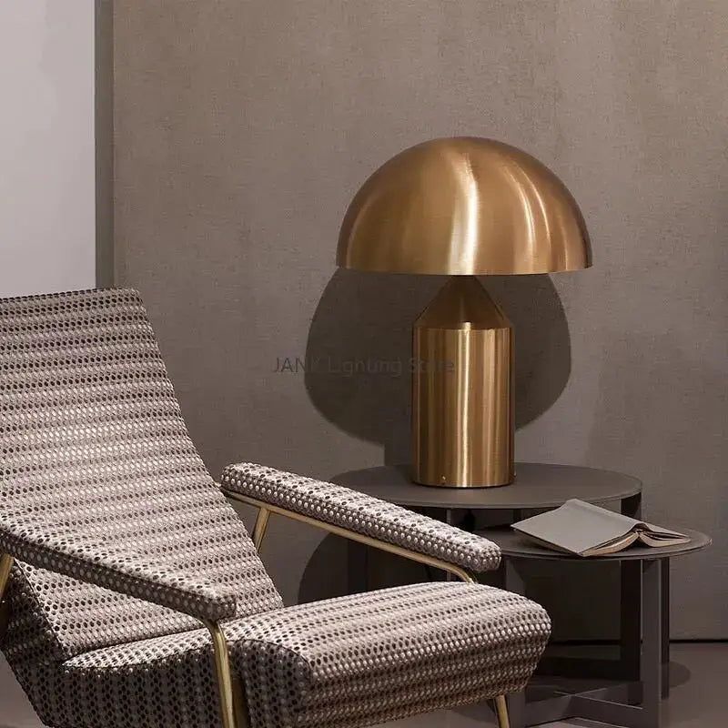 Glossy black and gold metal mushroom table lamp bedroom light