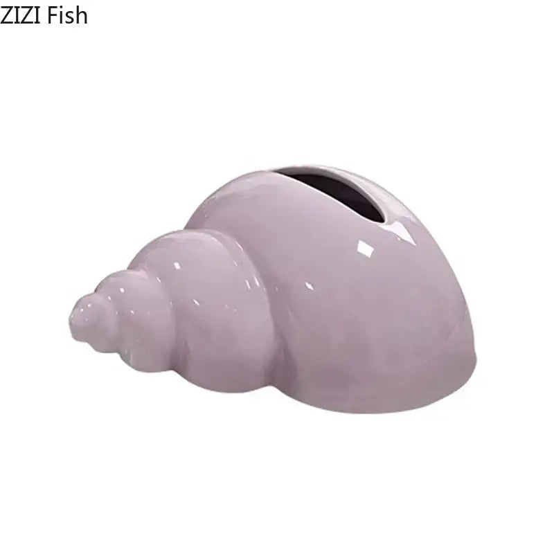 Glossy black & matte lavender conch ceramic tissue box living room