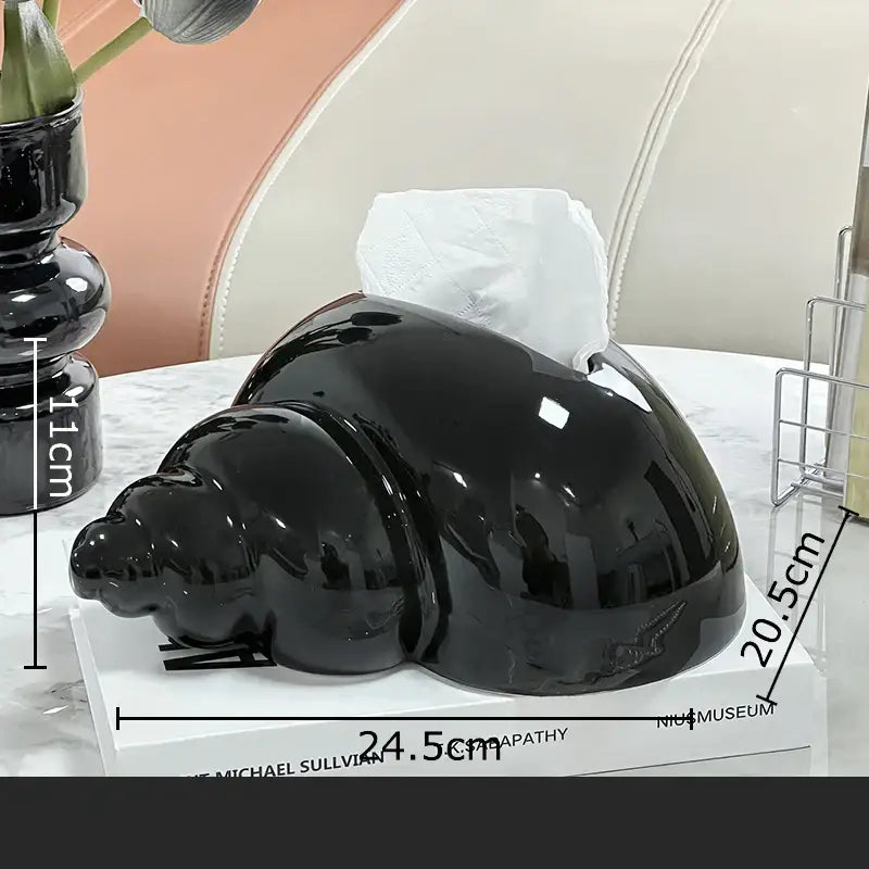 Glossy black & matte lavender conch ceramic tissue box living room