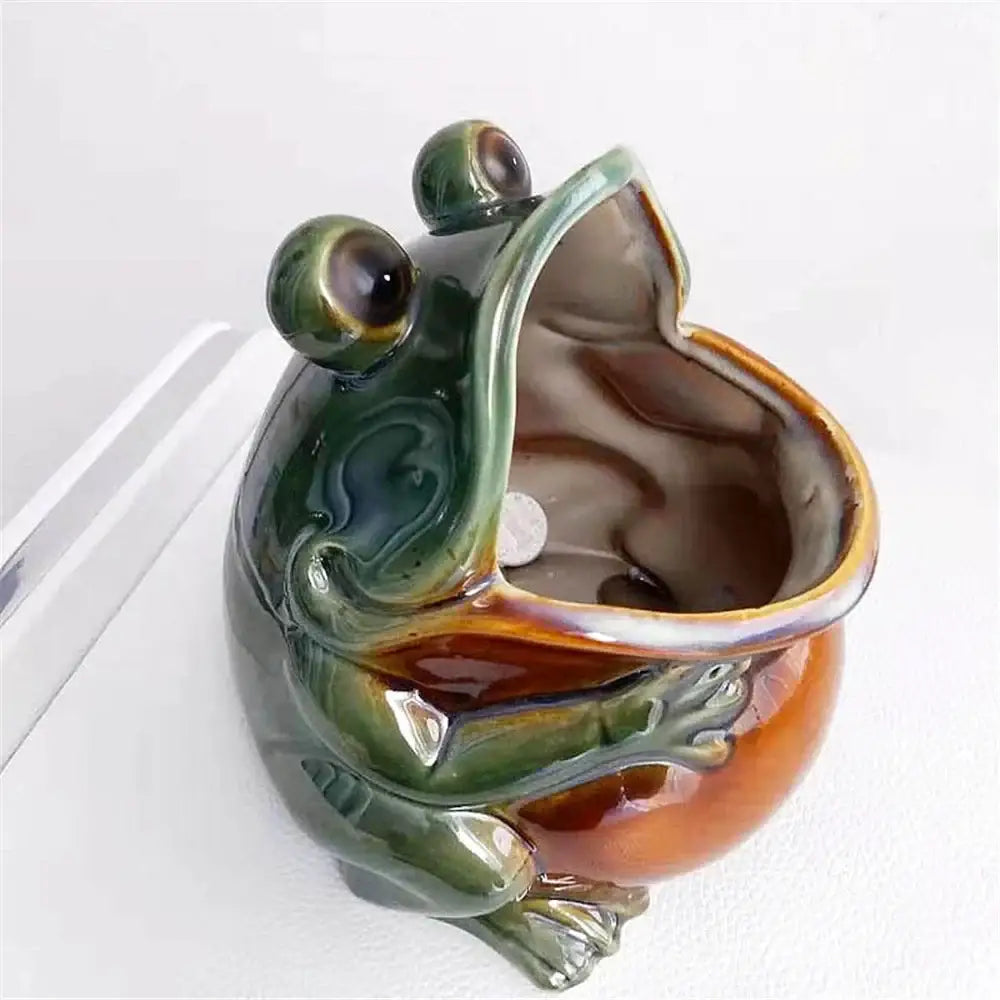 Glossy green & orange decorbites ceramic animal storage frog kitchen