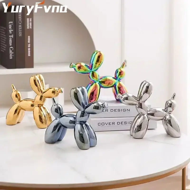 Glossy iridescent silver and gold 22cm balloon dog – living room decor