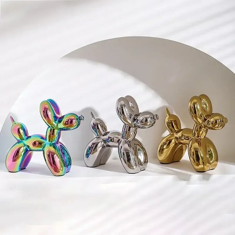 Glossy iridescent silver and gold 22cm balloon dog – living room decor