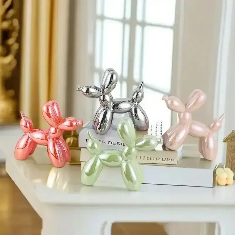 Glossy iridescent silver and gold 22cm balloon dog – living room decor