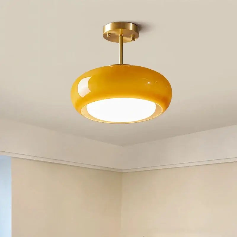 Glossy yellow glass ball led pendant light for kitchen or dining room