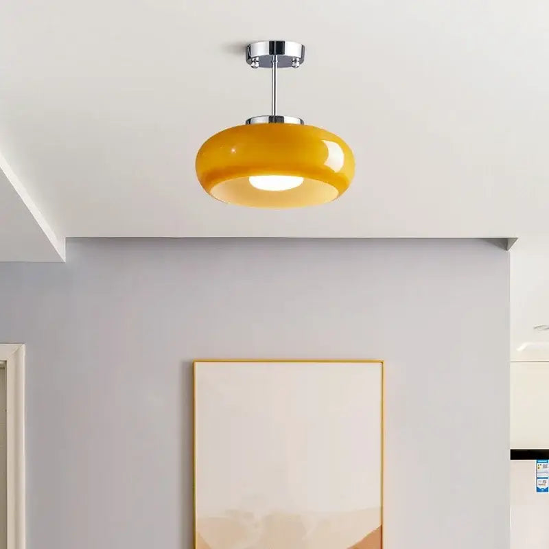 Glossy yellow glass ball led pendant light for kitchen or dining room