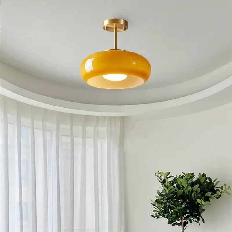 Glossy yellow glass ball led pendant light for kitchen or dining room