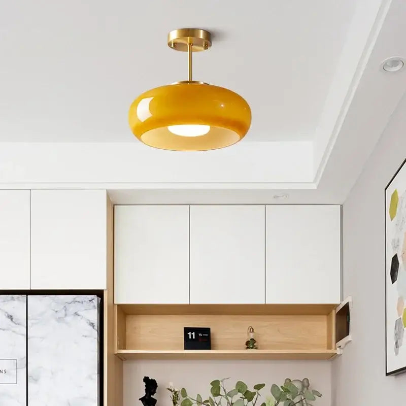 Glossy yellow glass ball led pendant light for kitchen or dining room