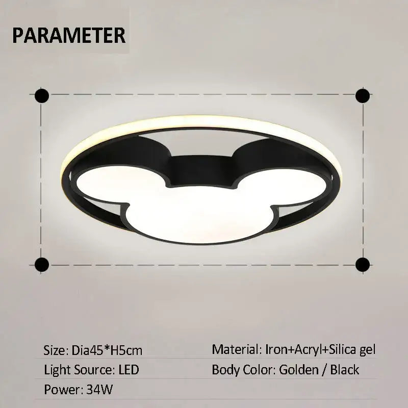 Gold 34w led mickey mouse ceiling light for children's bedroom