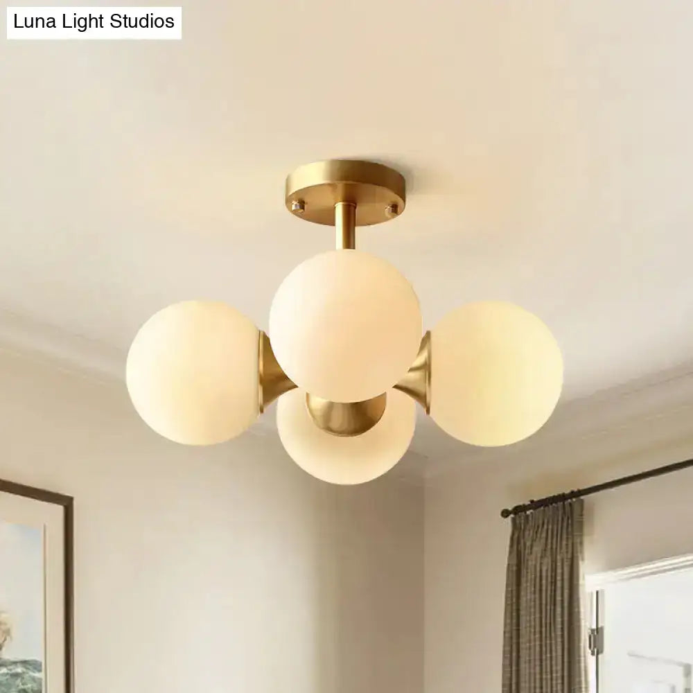 Gold and opaline glass 4 bulb semi flush mount fixture kitchen
