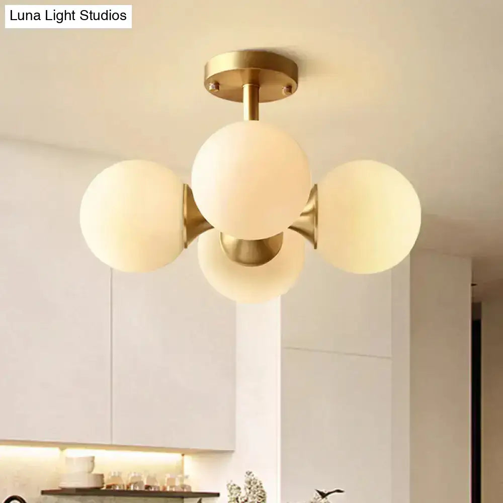Gold and opaline glass 4 bulb semi flush mount fixture kitchen