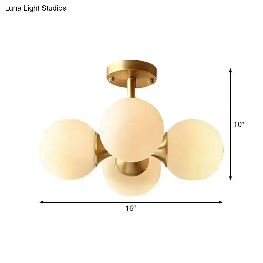 Gold and opaline glass 4 bulb semi flush mount fixture kitchen
