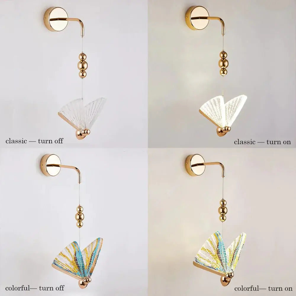 Gold and patterned butterfly led wall light for bedroom