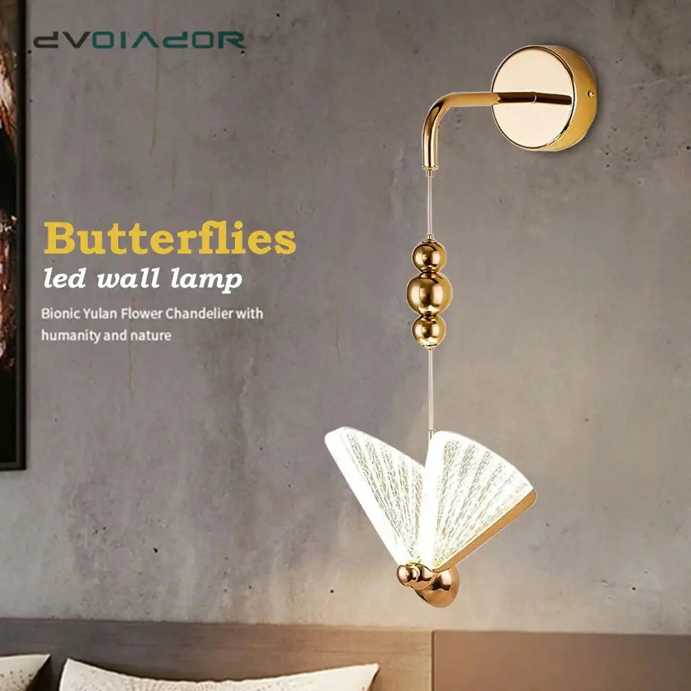 Gold and patterned butterfly led wall light for bedroom