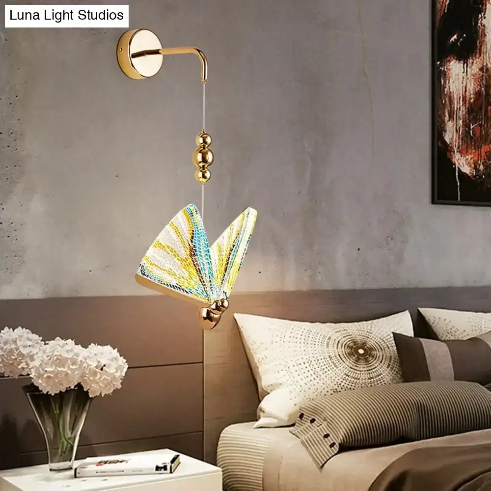Gold and patterned butterfly led wall light for bedroom