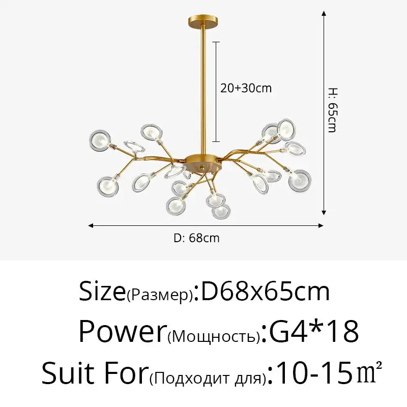 Gold branch shape firefly ceiling chandelier dining room lighting