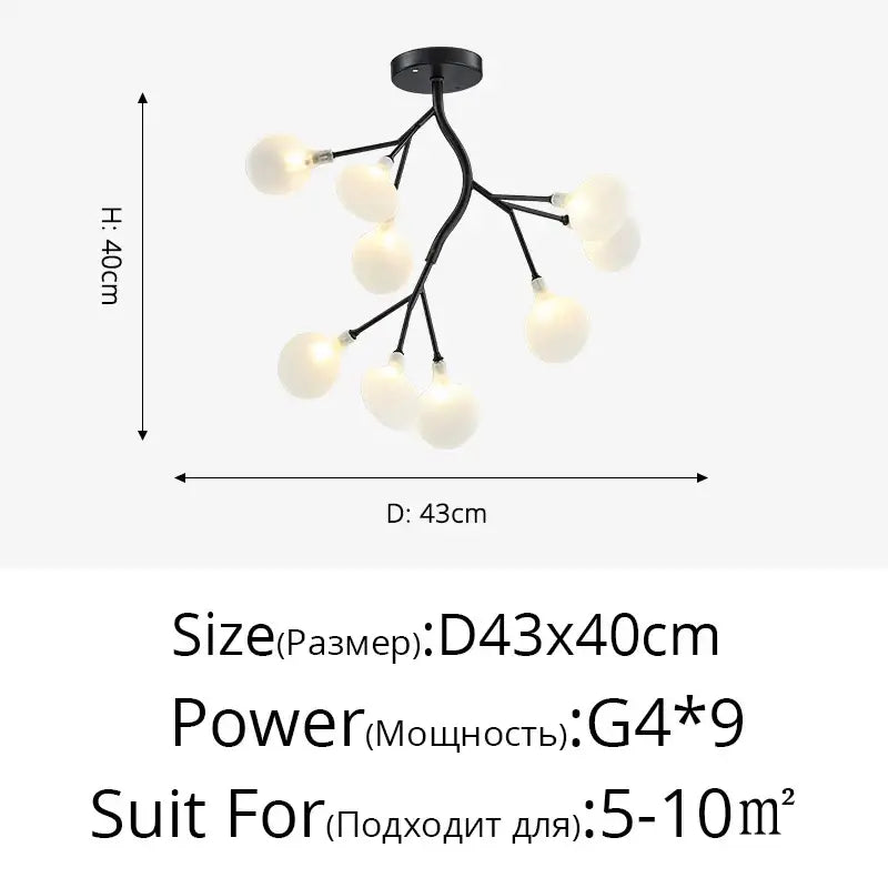 Gold branch shape firefly ceiling chandelier dining room lighting