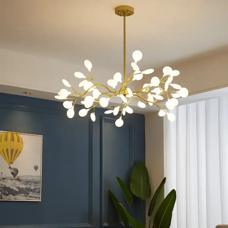 Gold branch shape firefly ceiling chandelier dining room lighting