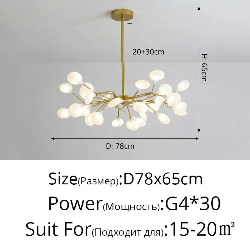Gold branch shape firefly ceiling chandelier dining room lighting