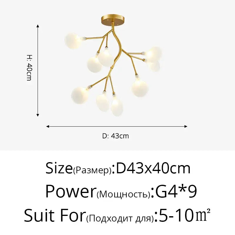 Gold branch shape firefly ceiling chandelier dining room lighting