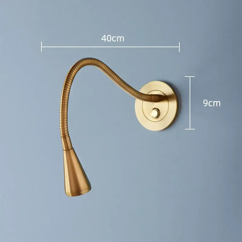 Gold brass led gooseneck wall sconce bedroom reading light