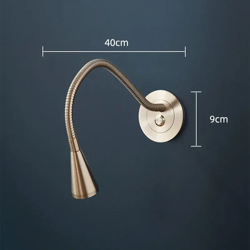 Gold brass led gooseneck wall sconce bedroom reading light