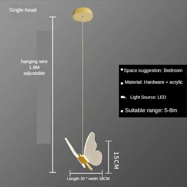 Gold butterfly acrylic chandelier pendant lamp for bedroom lighting