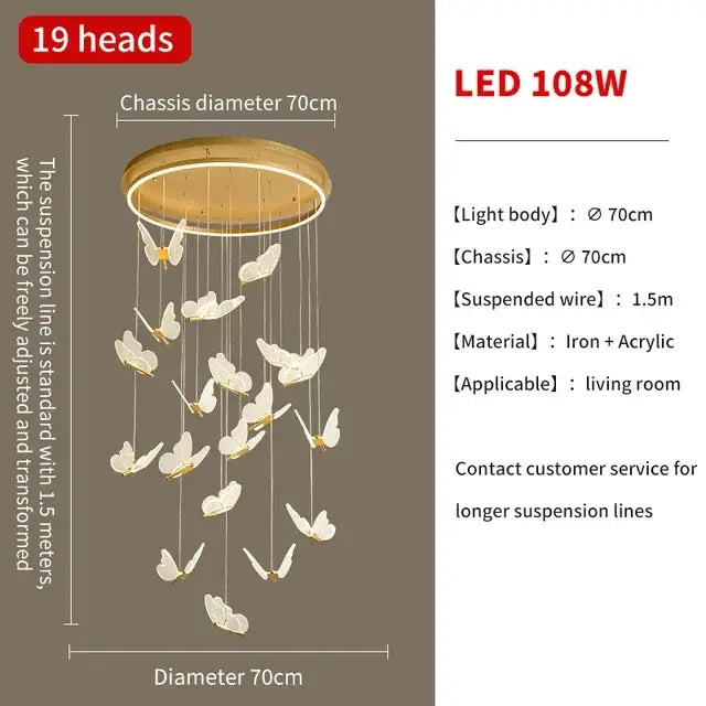 Gold butterfly chandelier living room pendant light