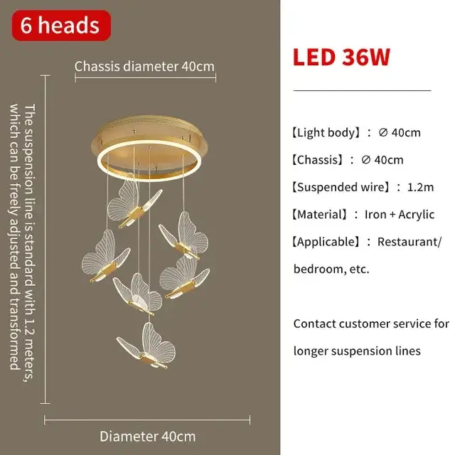 Gold butterfly chandelier living room pendant light