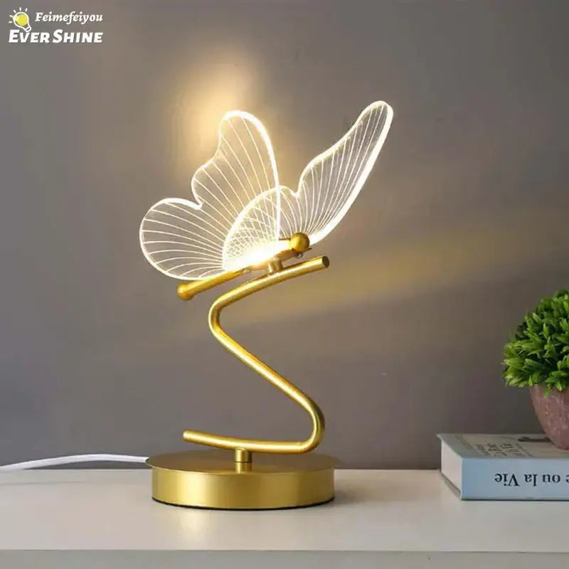 Gold butterfly led table lamp for bedroom decor