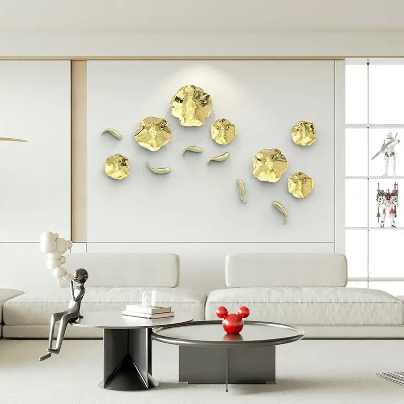 Gold carp fish lotus leaf wall art living room decor