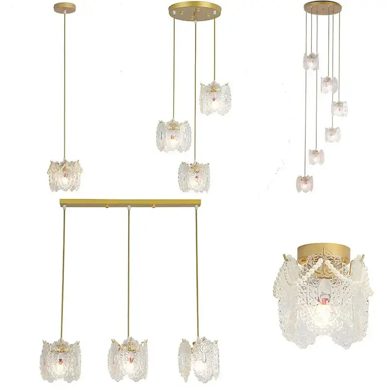 Gold carved glass pearl chandelier for dining room