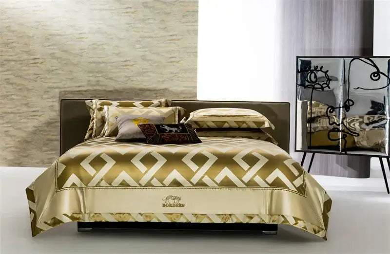 Gold & cream egyptian cotton bedding set bedroom jacquard brocade