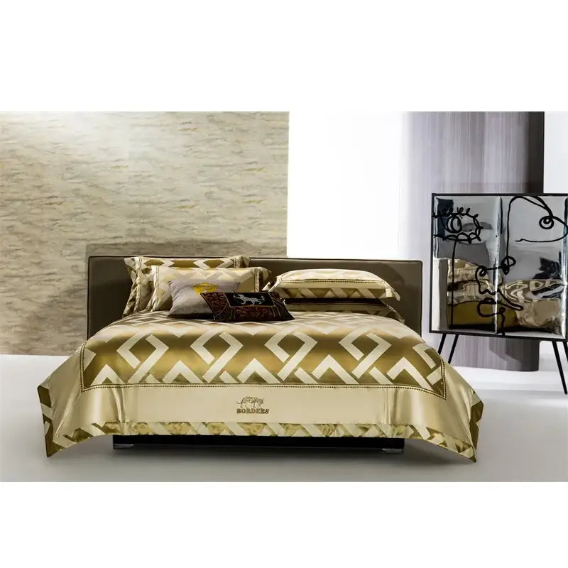 Gold & cream egyptian cotton bedding set bedroom jacquard brocade