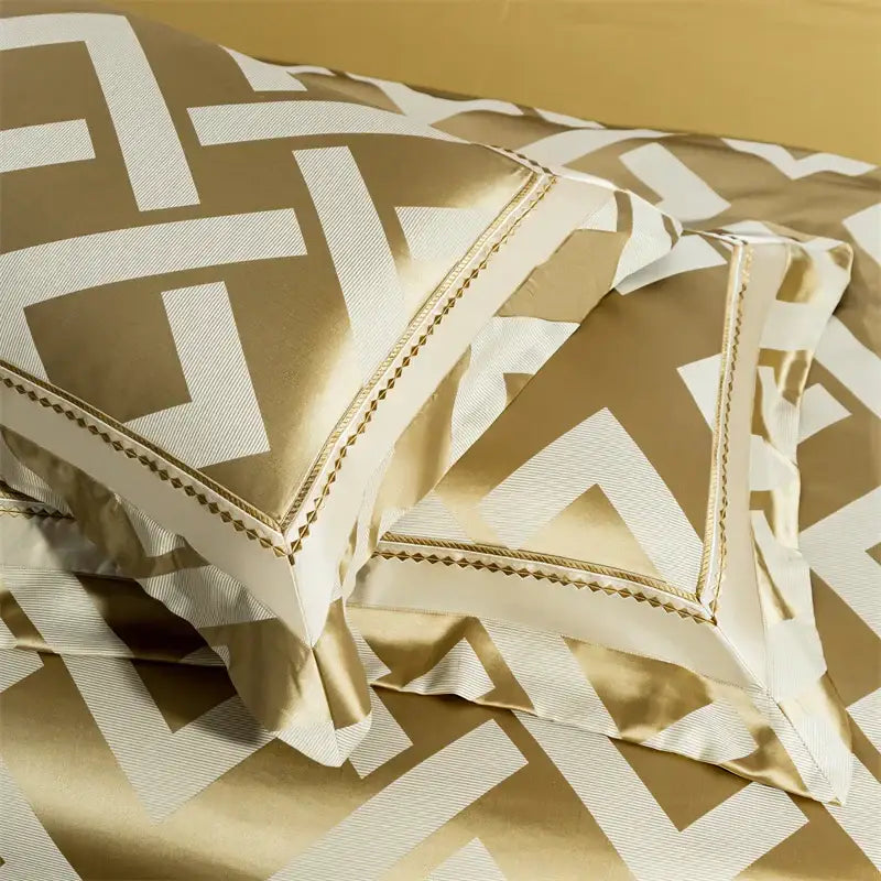 Gold & cream egyptian cotton bedding set bedroom jacquard brocade